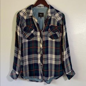 Rails Plaid Flannel Blue Green Shirt - Small